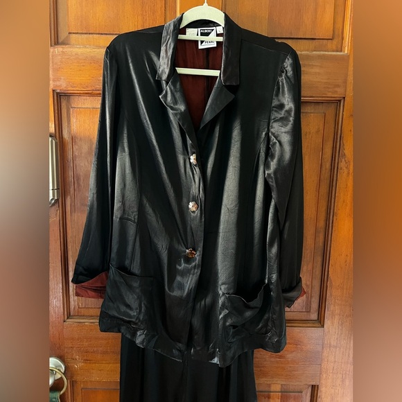 Vintage Albert & Pearl Black Satin Pantsuit 80s 90s Two Piece Lounge Set Pajama - Picture 12 of 13